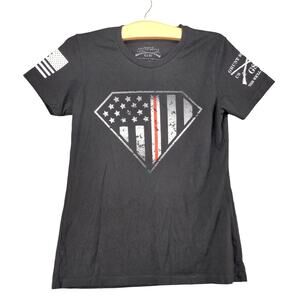 Grunt Style GS Superman Patriotic T Shirt Womens Size M Black Graphic Logo